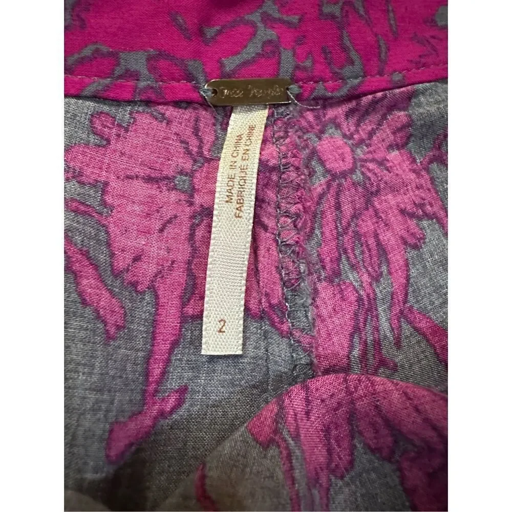 Free People Sheila‎ Vivid Purple & Gray Floral Culotte Shorts sz 2 boho